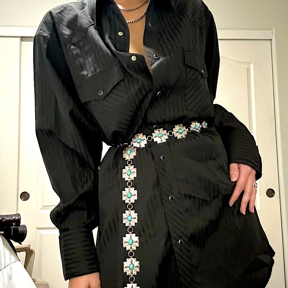 Black Pinstripe Wrangler Pearl Snap